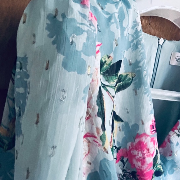 Eliza J Floral Metallic Surplice V Neck Long Sleeve High Low Wrap Maxi Dress 6 - Picture 9 of 16